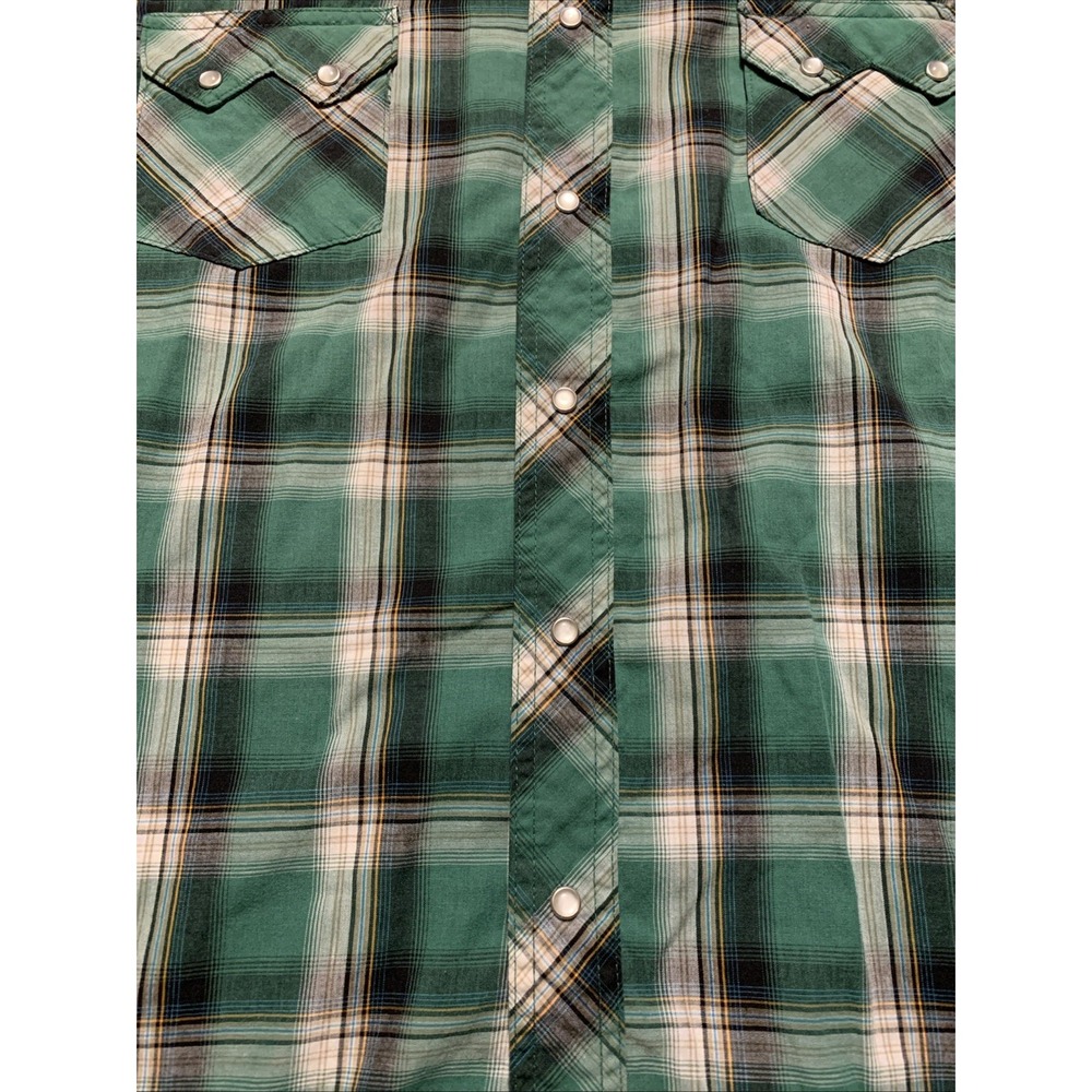 Wrangler Retro Western Shirt‎ Mens XXL Green Plaid Pearl Snaps Short Sleeve - Picture 4 of 7